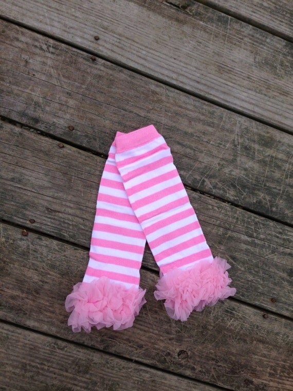 White and Pink Striped Ruffle Chiffon Leg by SweetCarolinesBtq