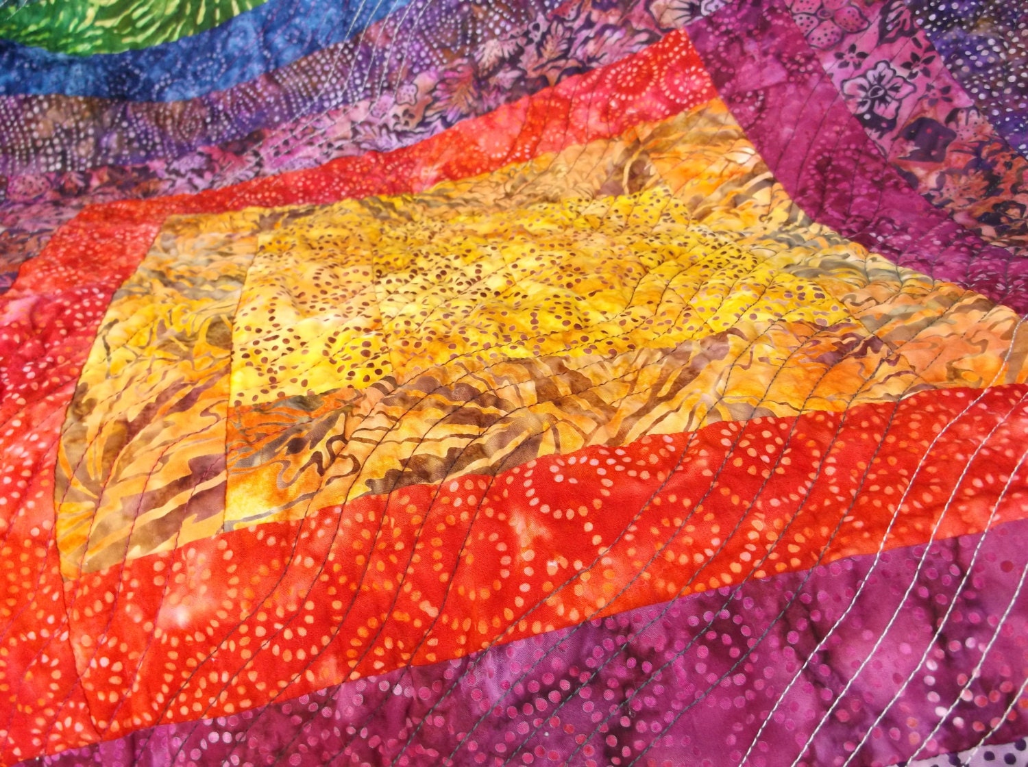 Jelly Roll Log Cabin Strip Quilt in Beautiful Bright Batiks