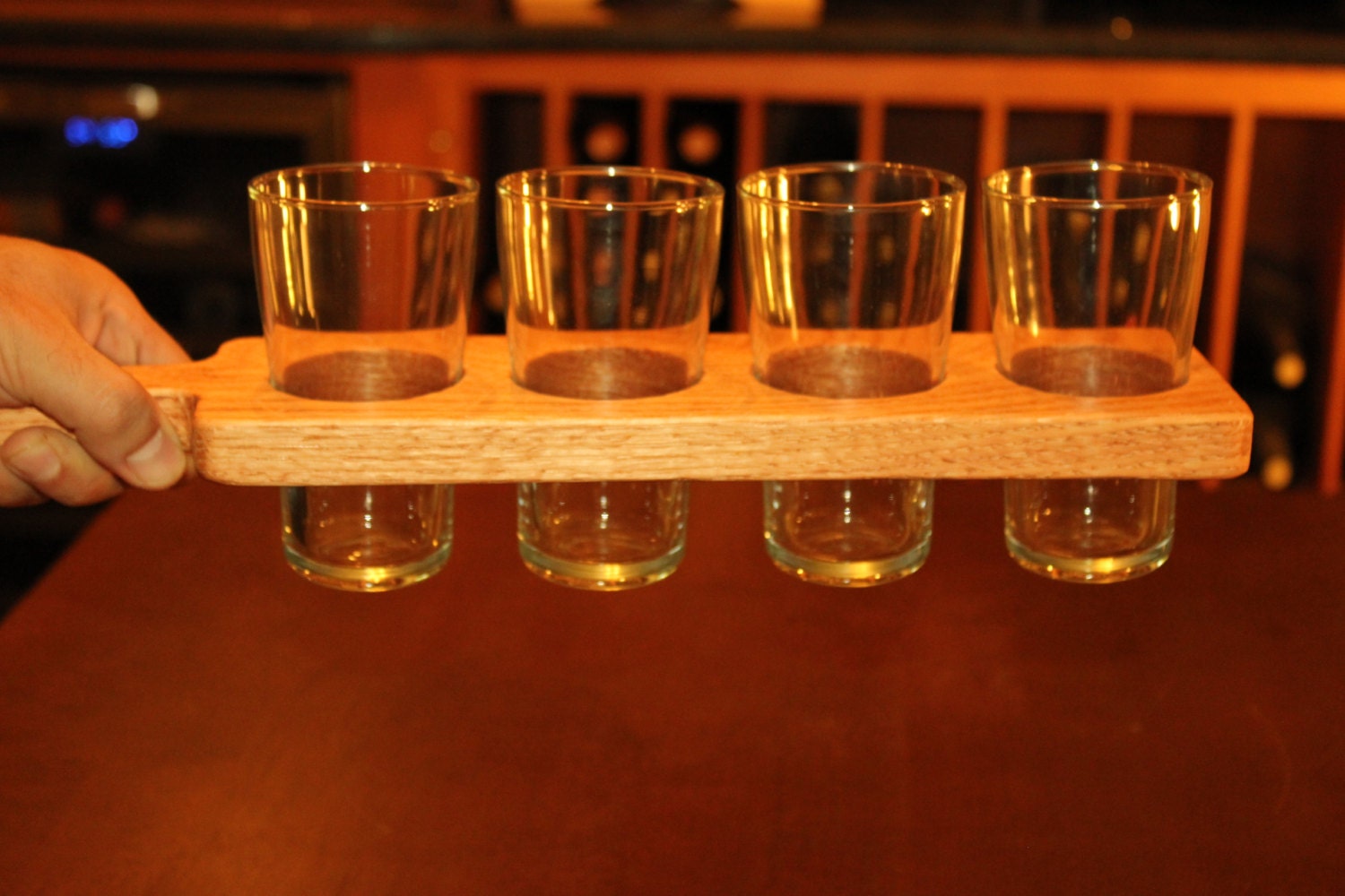 Hand Made Red Oak beer flight paddle with or without 7 ounce