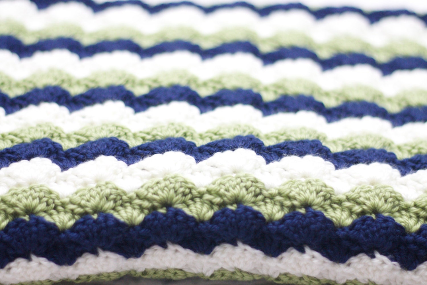 yarn bernat navy blue blanket baby Crochet Stitch Baby Shell Afghan.