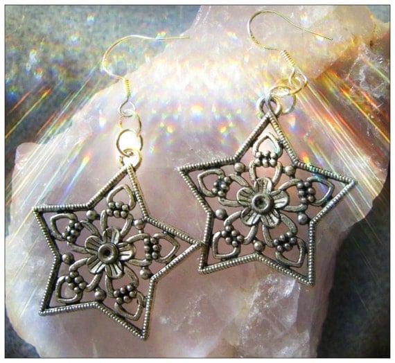 Handmade Silver Hook Earrings with Star by IreneDesign2011