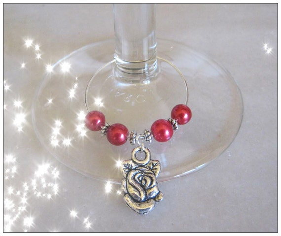 Handmade Silver Wine Glass Charms with Roses by IreneDesign2011