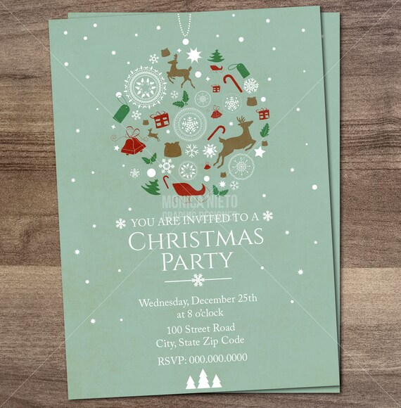 Items similar to Printable Vintage Christmas Party Invitation on Etsy