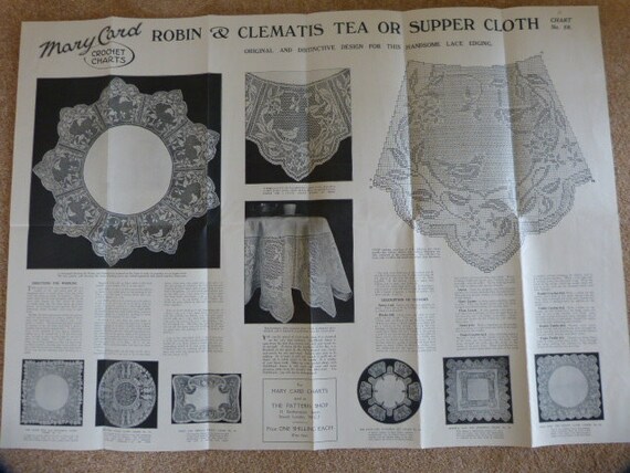 Original Mary Card Crochet Chart 56 Robin and Clematis Tea