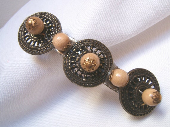 Hair clip natural wood, Hair clips, accessory handmade, handmade hair clip, ivory and bronze color