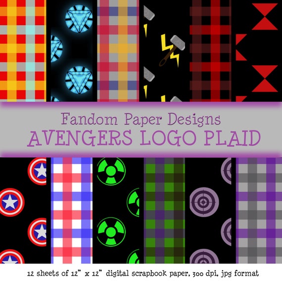 Avengers Logos and Plaid Digital Scrapbook Paper Twelve