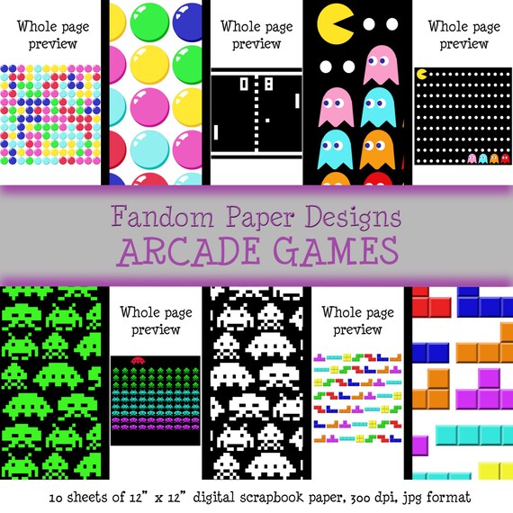 Arcade Games Digital Scrapbook Paper Ten Sheets