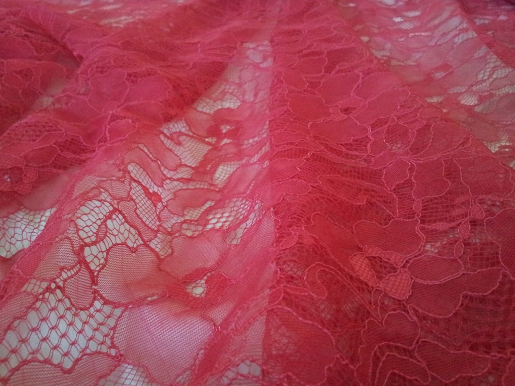 Pink lace fabric by the yard French Lace Alencon Lace Bridal