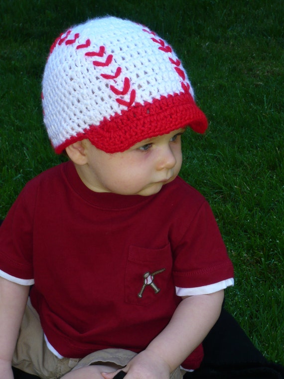 Baby Baseball Crochet Hat with Brim Baby by CraftsbySarahLiz