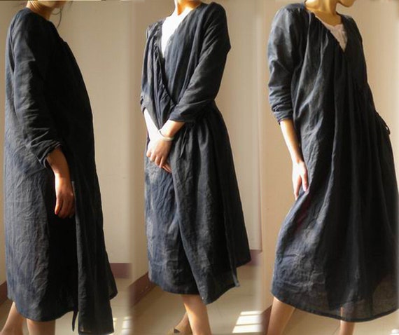 018Asymmetrical Linen Long Coat Jacket Coat Dress
