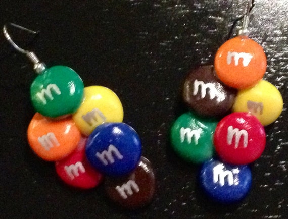 M&m's Earrings made with Sculpey clay