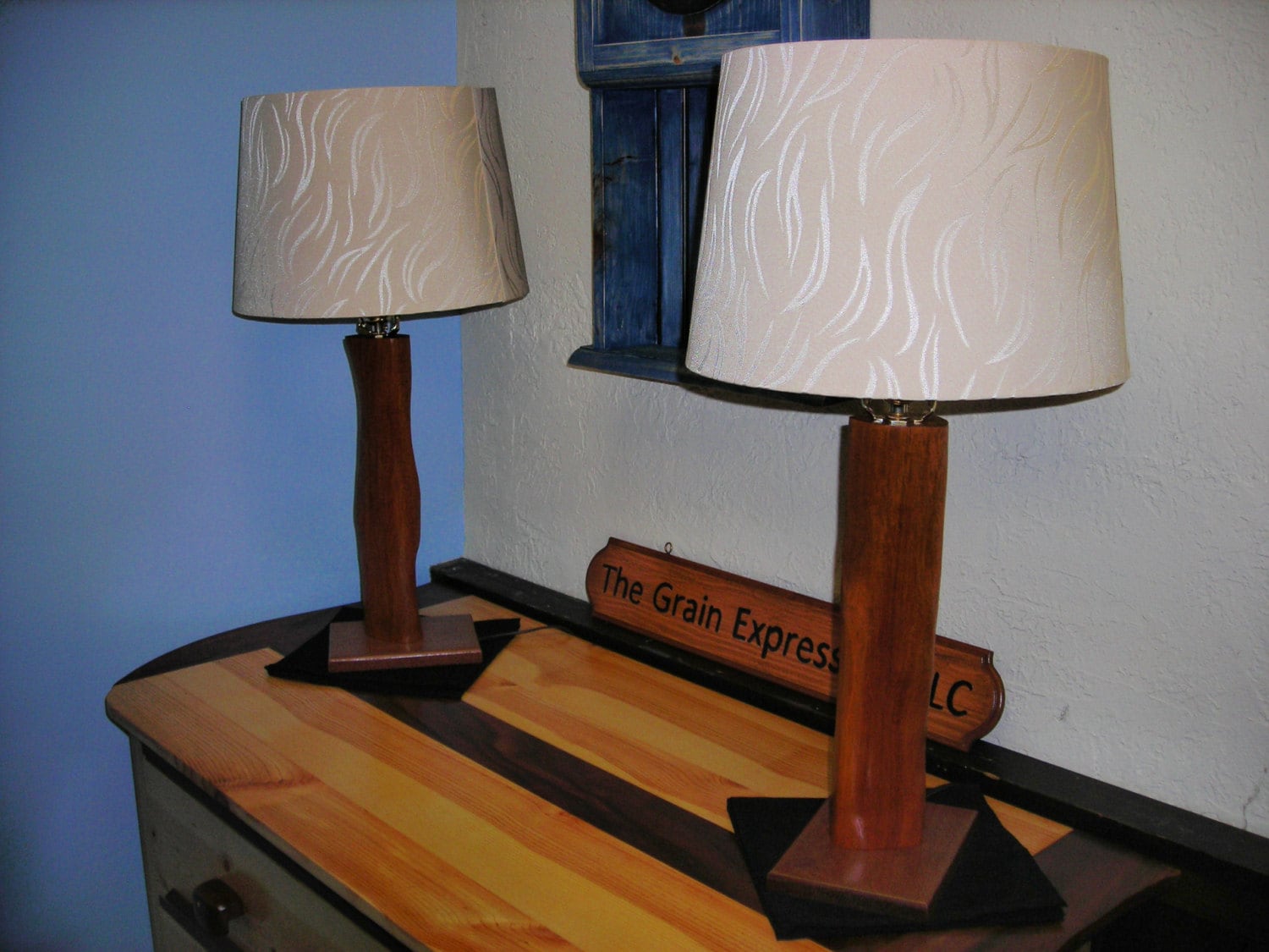 Hand Carved Wood Lamps Without Shade Country Rustic Table