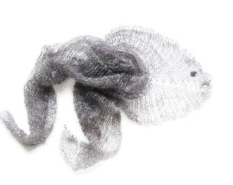 Grey mohair scarf, triangle autumn shawl, minimalist gift for her, knitted bandanas, small knit scarf, sheer shawlette, scarflette