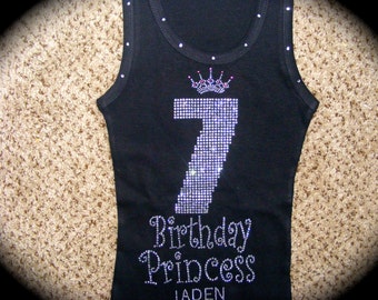 Personalized Princess Birthday Shirt. 4th birthday shirt. 5th birthday shirt. rhinestone 7th birthday shirt. Embroidered 5th birthday shirt.