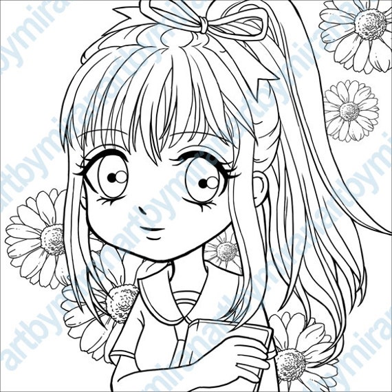 Items similar to Digital StampSchoolgirl Daisy Coloring