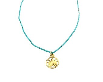 Big Lotus Charm Turquoise Necklace