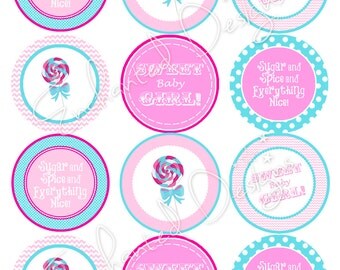 Sugar and Spice and Everything Nice - Baby Shower - DIY Printable Stickers