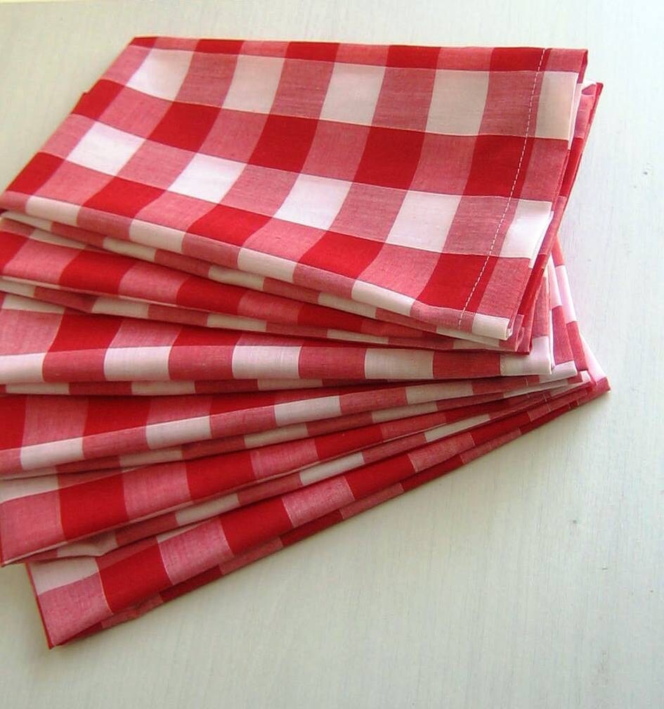 Gingham dinner napkins set of 6 red and white check cloth