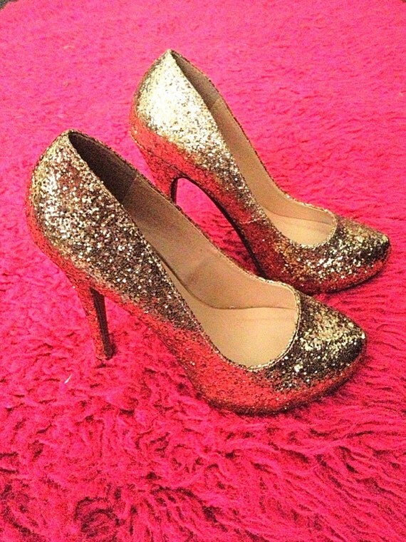 Gorgeous Vintage Gold Glitter High Heels New Sz 55