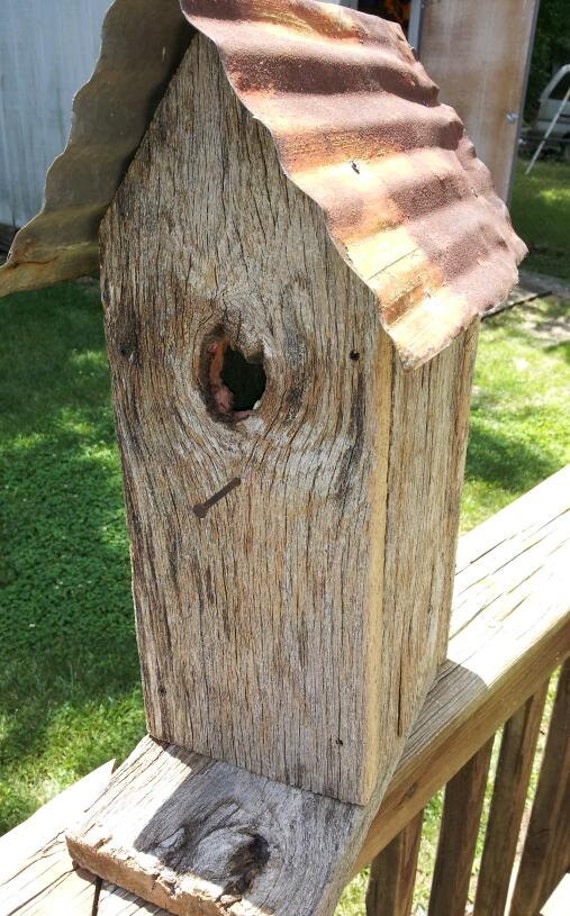 Hand Made Barn Wood Bird House. Weathered Oak With Tin Roof