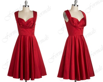 Red Party Dresses, 2014 Prom Dresses, Straps Sweetheart Short Satin Red ...