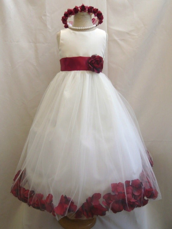 Flower Girl Dresses IVORY with Red Apple Rose by NollaCollection