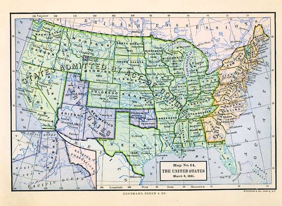 Items similar to Print of Map-United States 1891 on Etsy