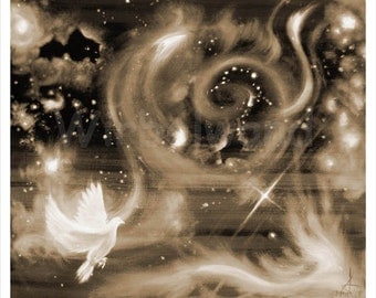 Print of an acrylic and oil painting - Starry Mist (28 x 24 inch) Sepia colours