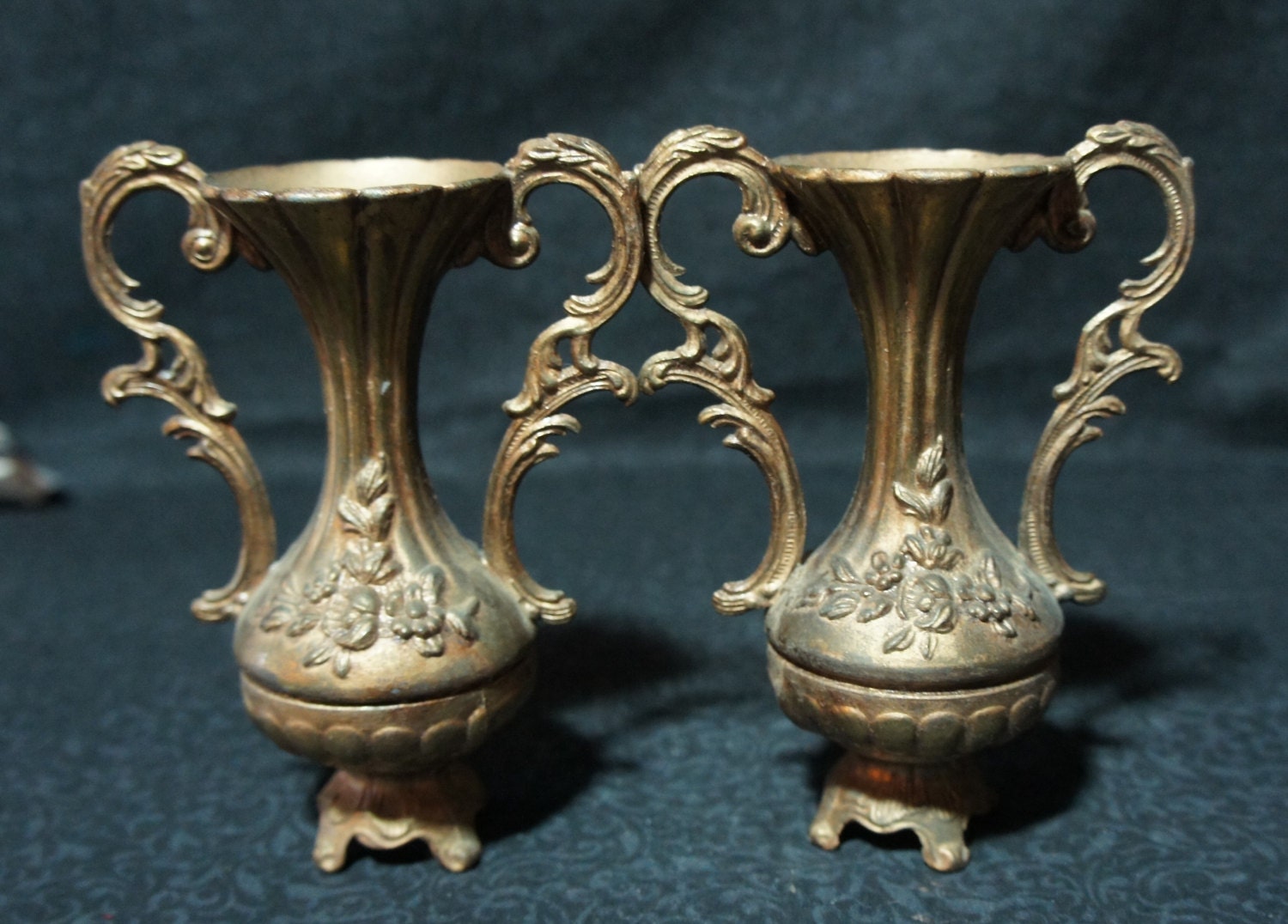 Brass Vase Made in Italy TWO Vintage very Ornate with Double