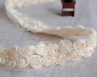 Lace Trim Lace Fabric Cream 2 Rows Rose Wedding Fabric DIY Handmade 2.16" width 2 yards