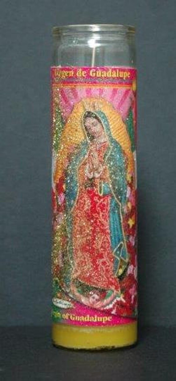 Gold Glitter Our Lady of Guadalupe Religious Prayer Candle