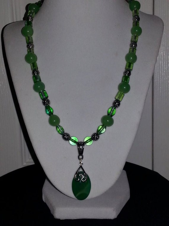 Green jade and glass beaded necklace with green by ILoveBeads247