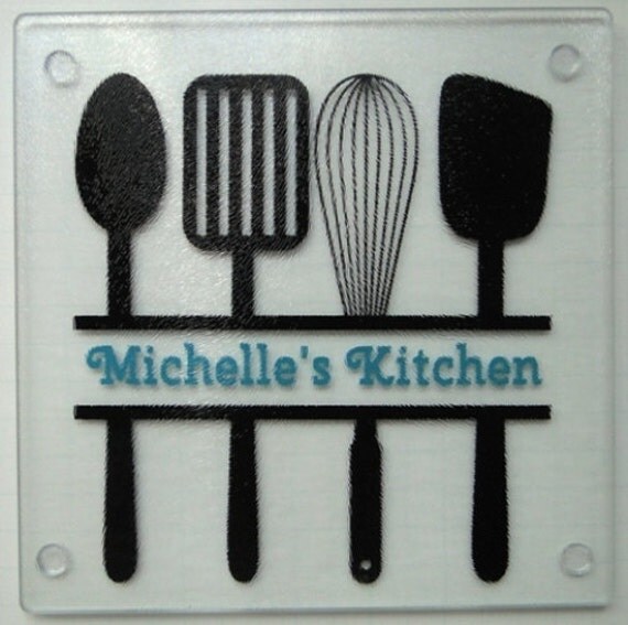 Personalized square glass cutting board trivet cheese board