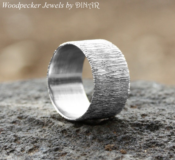 CHOOSE THE WIDTH men's band Tree bark Sterling by DINARsilver