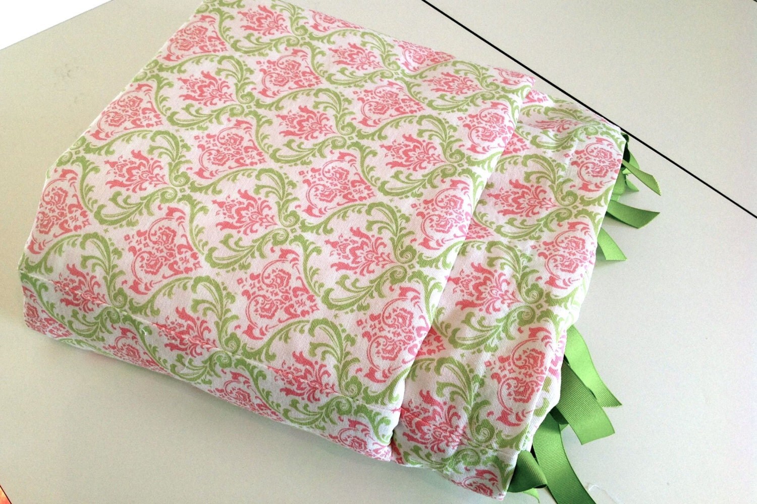 Reversible Duvet Cover Pink and Green Damask and Baby Pink