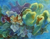 Contemporary Art - Blue - Sea art - Original Oil Painting - UNDERWATER FLOWER - Blue green - Wall Art - Oil on canvas - 27.6x19.7 inches Contemporary Art - Blue - Sea art - Original Oil Painting - UNDERWATER FLOWER - Blue green - Wall Art - Oil on canvas - 27.6x19.7 inches