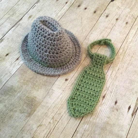 Items similar to Crochet Baby Fedora Hat and Tie Set on Etsy