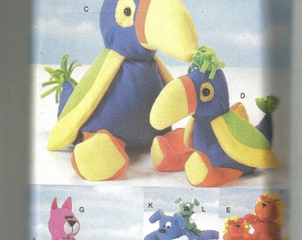 Butterick 5605 Bean Bag Animals sewing pattern uncut bear parrot kangaroo cat dog lion
