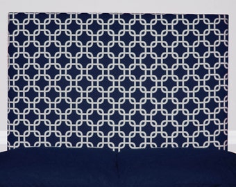 Navy Blue Geometric Headboard - Padded Upholstered Twin Full Queen King Size Headboard - Kids Teenz Bedroom or Dorm - Wall Mount Headboard