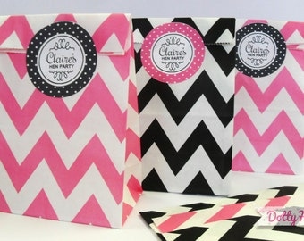 12 x Hen Night Party Paper Goodie Bags with personalised stickers - zig zig loot favours