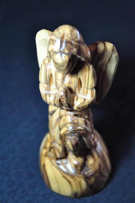 Olive wood statue carved angel from holy land by OliveWoodPro
