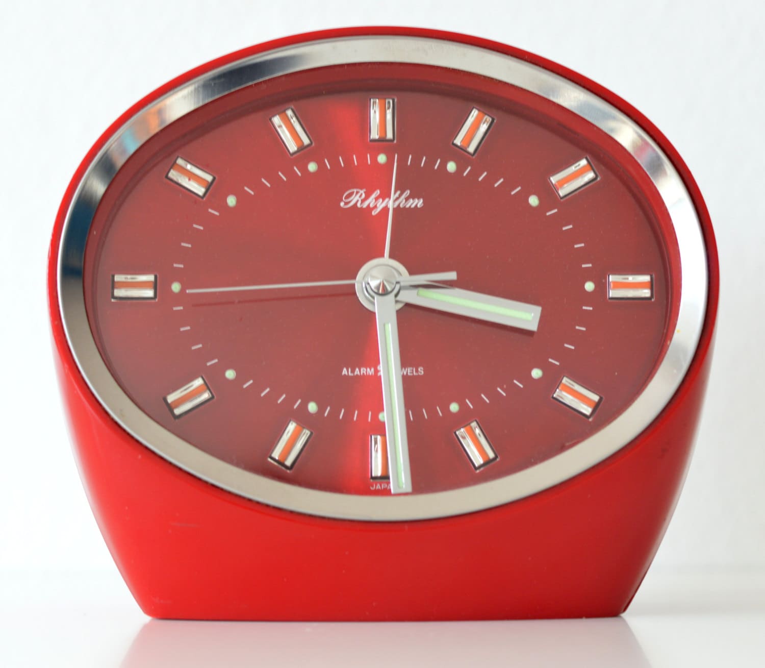 Beautiful Rhythm Red and Chrome Japanese Two Jewel Alarm Clock