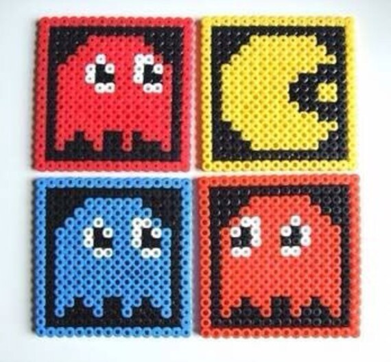 Items similar to Set of 4 perler bead PAC man design coasters on Etsy