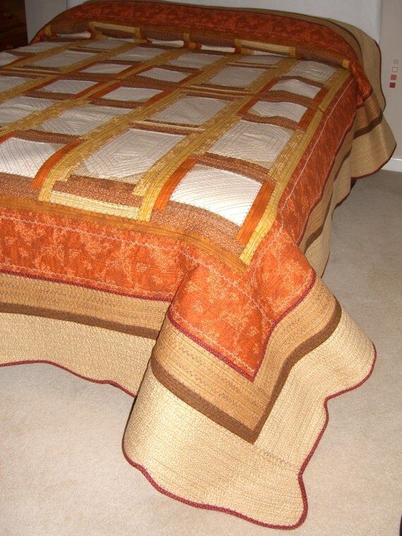 Patchwork Quilt Embroidered Scalloped Edge Reversible