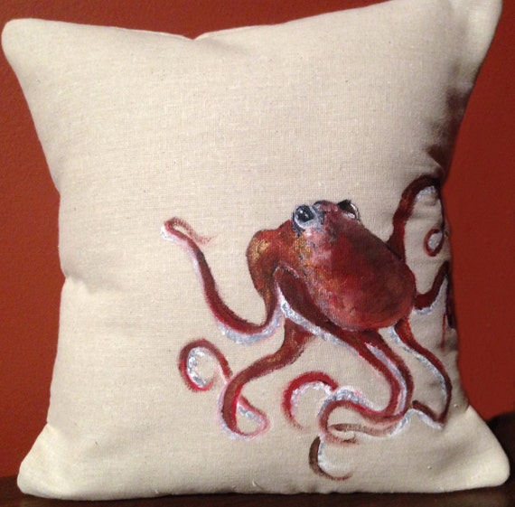 Octopus Throw Pillow Painted Home Decor by LittleLoBoutique