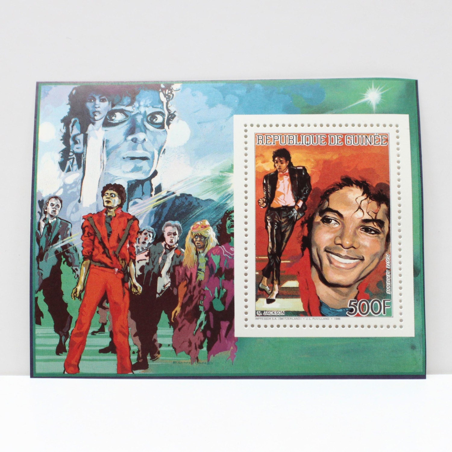 Michael Jackson Thriller Stamp Souvenier Sheet / 1986 Republic