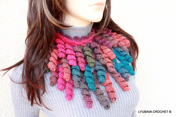 Crochet Scarf For Sale - Crochet Lariat Necklace - Multicolored Scarf - Crochet Curly Scarf - Uniqe Crochet Scarf - Lyubava Crochet