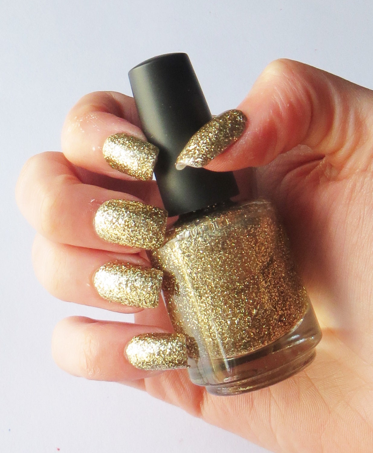 Champagne Gold Glitter Nail Polish Bottle of Dom