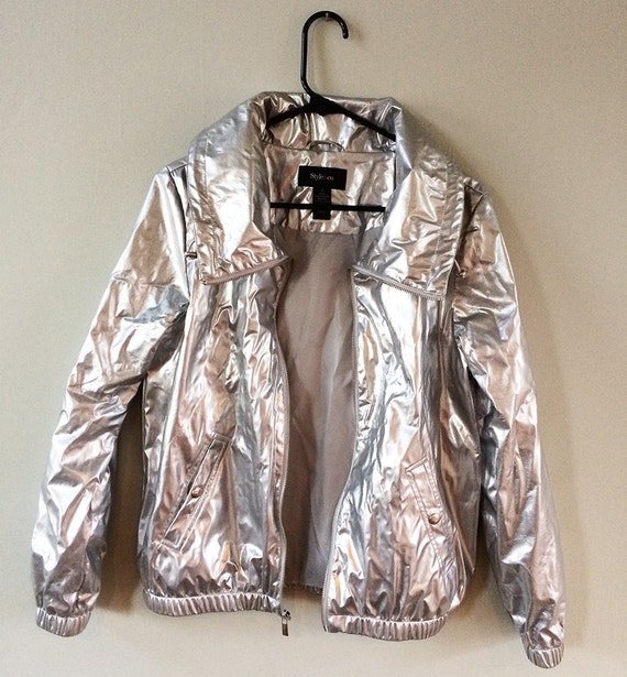 Shiny Metallic Silver Cyber Raver Windbreaker by SmileyFaceFashion