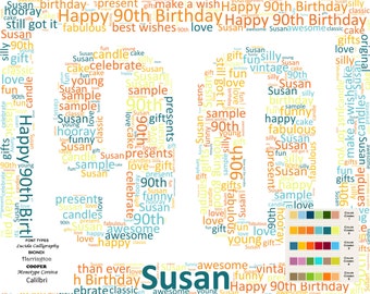 Custom 90th Birthday Gift Word Art 8 X 10 Digital JPG Unique Birthday Card Invitation Invite